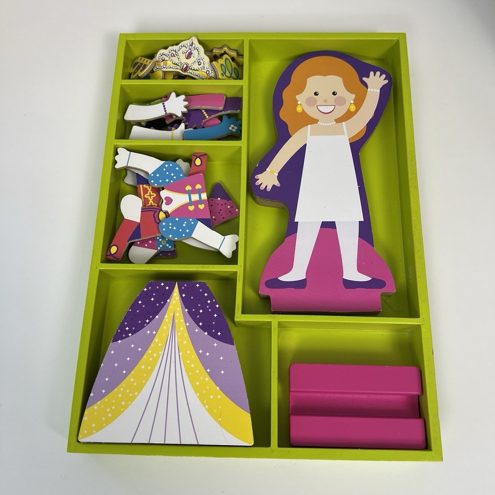 Melissa and Doug Magnetic Dress-up Princess Alyassa Wood doll/ stand 34 pieces